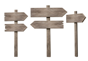 Wooden Directional Signboards Isolated on White Background for Use in Travel and Adventure Concepts