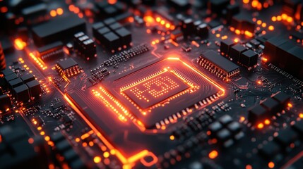 Fototapeta premium futuristic circuit board with glowing neon elements and innovative design