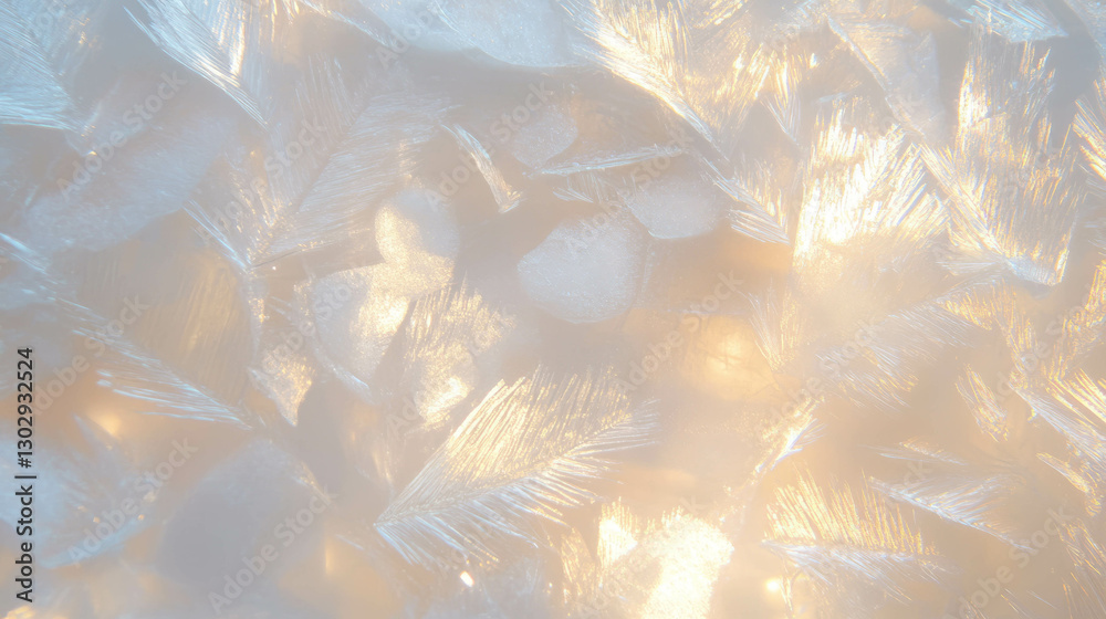 Poster delicate frost patterns illuminated by soft winter light for creative designs