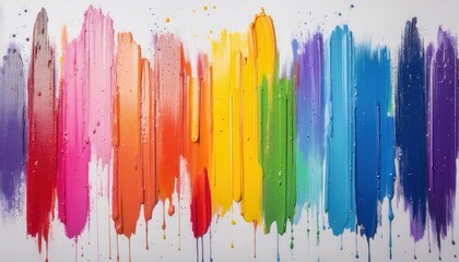 vibrant abstract rainbow paint strokes with dripping texture on white background, perfect for modern art decor or design projects

