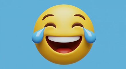Fototapeta premium Laughing Emoji with Tears of Joy on Light Blue Background