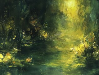 Obraz premium A canvas awash in a grainy, dark green gradient, evoking the depth and mystery of a hidden forest. 