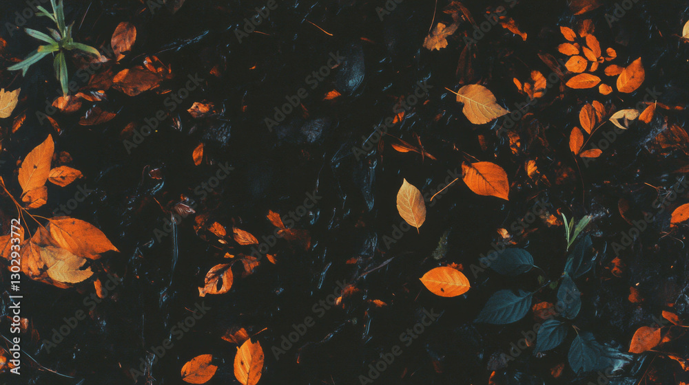 Poster autumn decomposition texture with dried leaves for creative design projects
