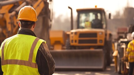 Loading operations supervision by transportation manager at construction site with heavy machinery