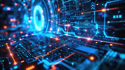 Obraz premium Futuristic Digital Circuit Board with Glowing Elements