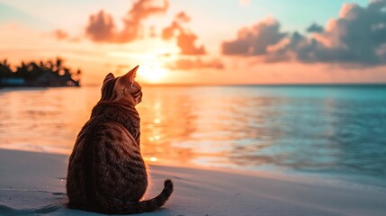 Cat at sunset on a tropical beach signature moments in a serene country environment