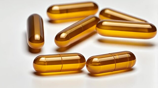 Bright yellow capsules arranged on a white surface emphasizing health and dietary supplements