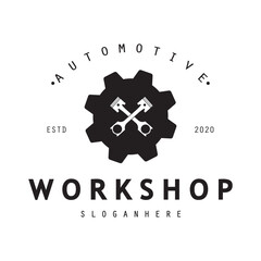Logo for workshop, badge, industrial,service or repair and mechanic, automotive.
