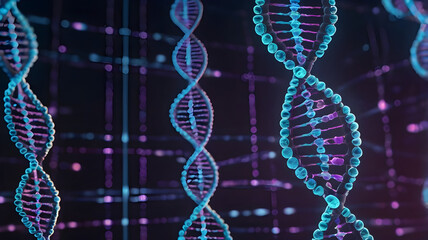 Dna Strand Structure with Blue and Purple Colors on Dark Background