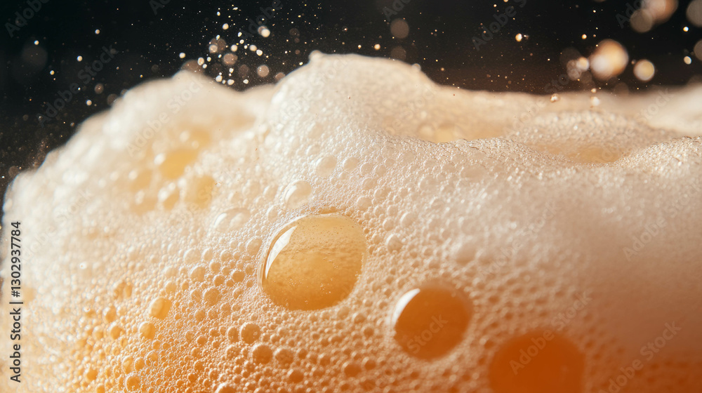 Poster bubbly ginger ale texture with foam and medium bubbles