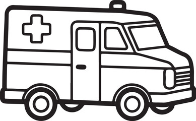 ambulance line art, black outline, vector and illustration, coloring book page line art