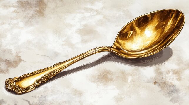 golden spoon isolated,cartoon illustration