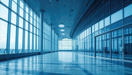 Modern Glass Interior of an Office Building with Blue Tones and Ample Natural Light