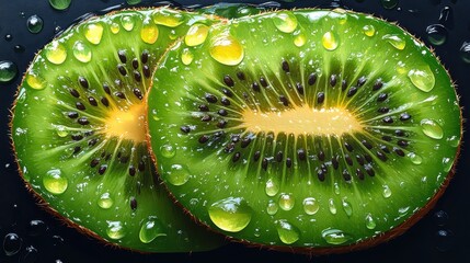 green kiwi slice with drop golden isolated,cartoon illustration