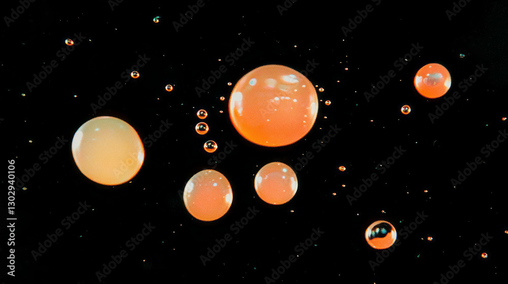 Poster vibrant mango soda texture with overlay bubbles on dark background
