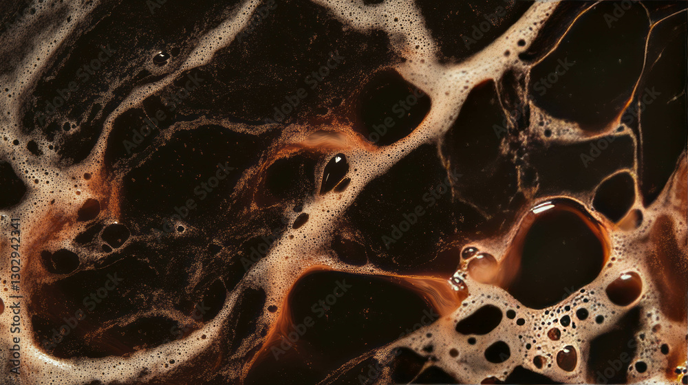 Poster overlay texture of root beer with large creamy bubbles for beverage background