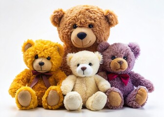 Obraz premium Three Cute Teddy Bears Sitting Together on White Background - Adorable Plush Toys