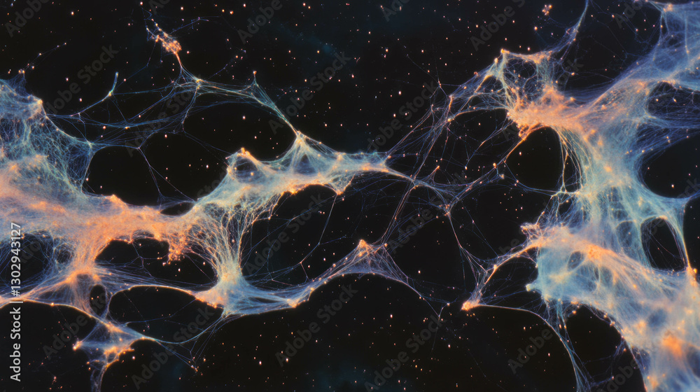 Poster Mystical spiderweb overlay texture with delicate threads in cosmic setting