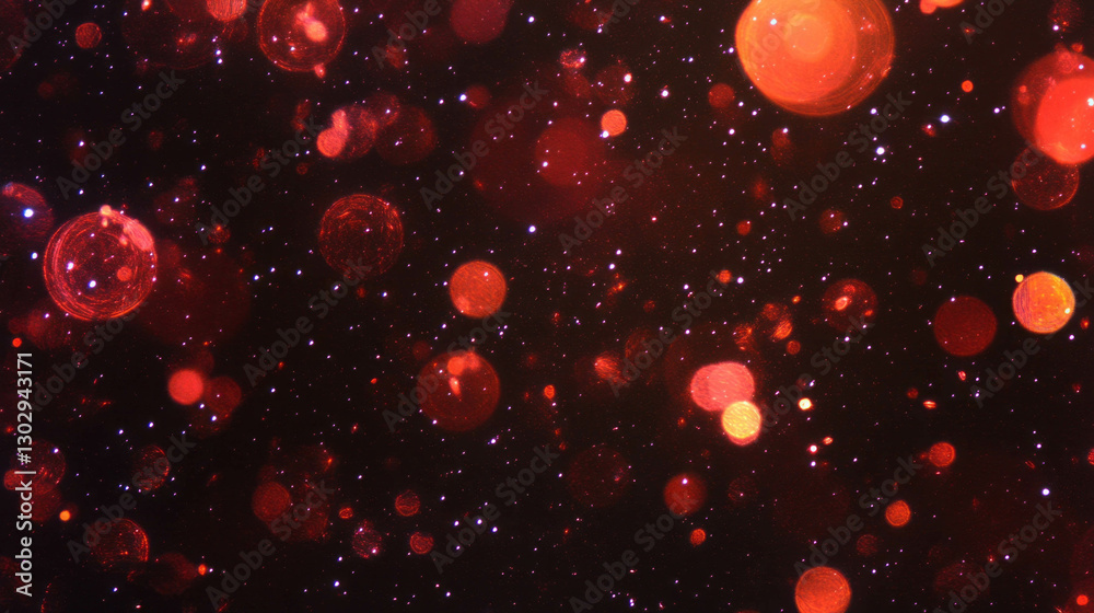 Poster Cosmic burst texture with overlay of red stars and abstract bokeh lights