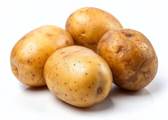 Three Fresh Potatoes Isolated on White Background - High-Resolution Stock Photo