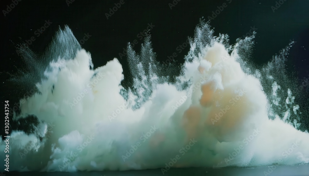Aufkleber ethereal explosion of white foam in dark atmosphere, abstract surreal cloudburst with fine particle dispersion, dreamlike visual for artistic and conceptual background