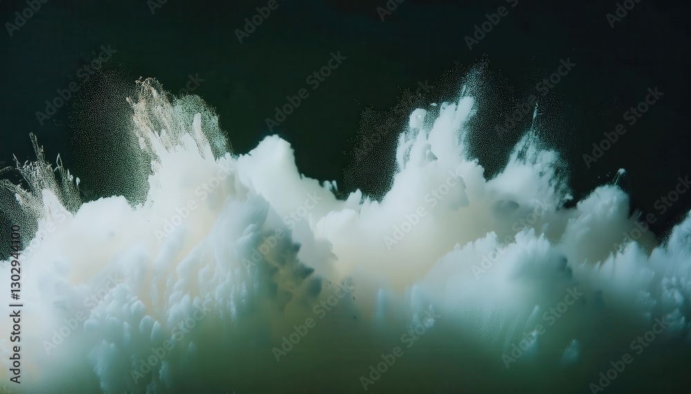 Aufkleber ethereal explosion of white foam in dark atmosphere, abstract surreal cloudburst with fine particle dispersion, dreamlike visual for artistic and conceptual background
