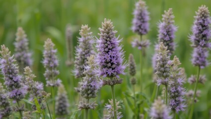 Vibrant Lavender Flowers Blooming in a Lush Green Meadow during Spring Season