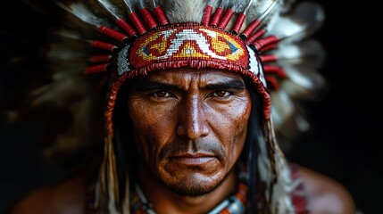 Native American man portrait in traditional headdress