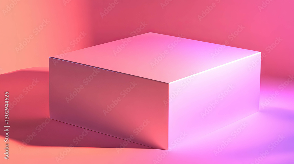 Poster vibrant pink box with gradient lighting in minimalistic setting for design inspiration
