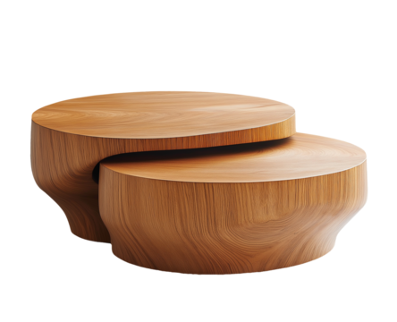 Wooden round coffee table, transparent background PNG format, perfect for home design and decoration use, modern style, beautifully presented.