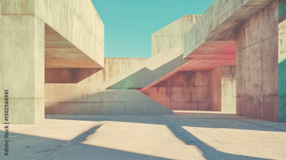 Poster modern architectural concrete structures with geometric shadows