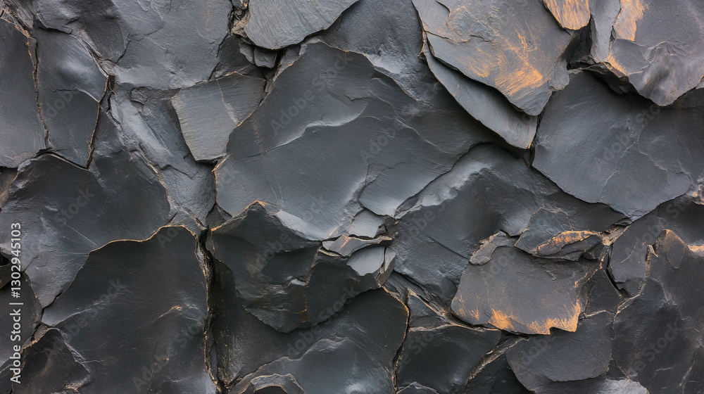 Poster Textured rough stone wall with irregular slate shapes for rustic design