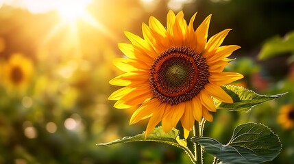 Fototapeta premium 陽光に輝く美しいひまわり
