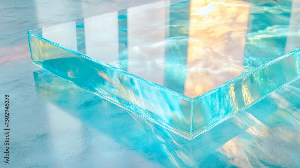 Poster transparent glass with colorful reflections and smooth surface design