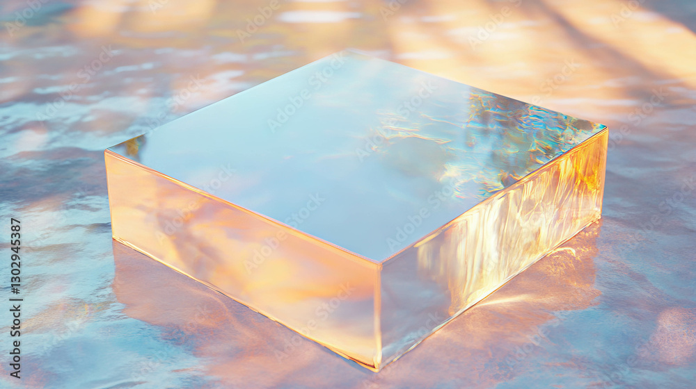 Poster smooth glass cube with reflective and transparent surfaces