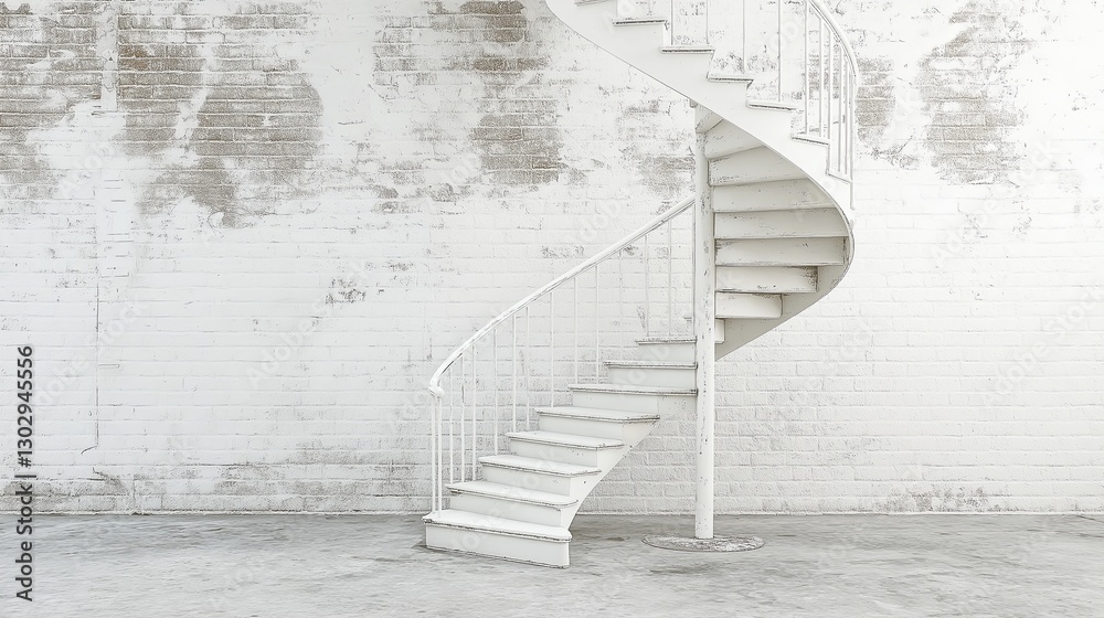 Poster a white spiral staircase fading into an empty background