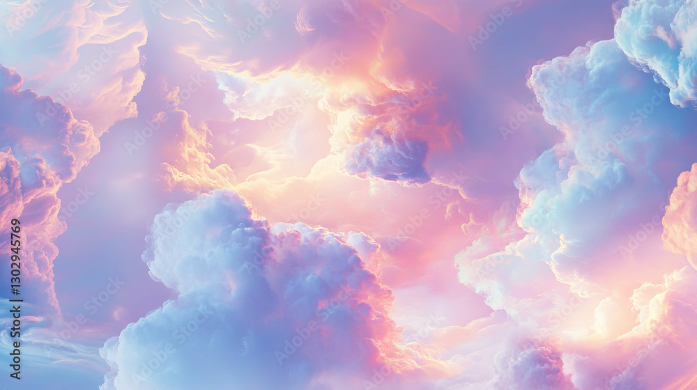 Poster dreamy pastel sky with soft fluffy clouds for tranquil design