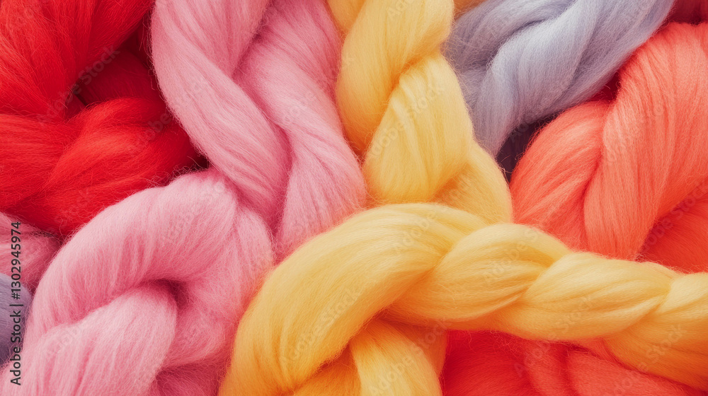 Poster vibrant soft wool with fine fibers in warm colors for textile and craft projects