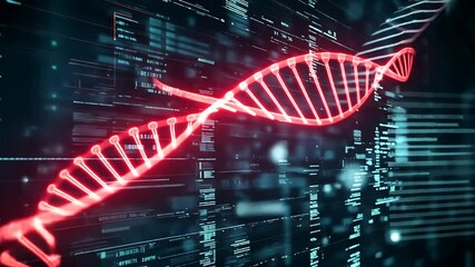 Animated dna strand with binary code background, genetic engineering concept animation - Powered by Adobe