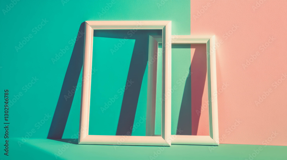 Poster minimalist dual white frames on colorful abstract background perfect for modern design