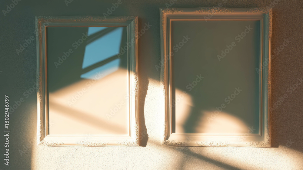 Poster minimalist interior design with light and shadow on two white frames