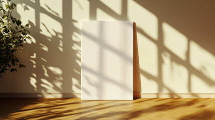 Modern minimalistic interior with two white frames and sunlit shadows for elegant home or office decor