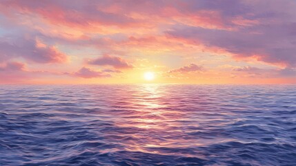 Obraz premium A tranquil canvas of pastel hues, where gentle ripples dance on a surface kissed by the sun, revealing a mesmerizing interplay of pinks and blues, creating an ethereal atmosphere that invites 