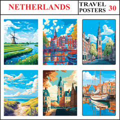 Netherlands Netherlands Amsterdam Delft Travel Poster Wall Art Print Collection Set Part 30