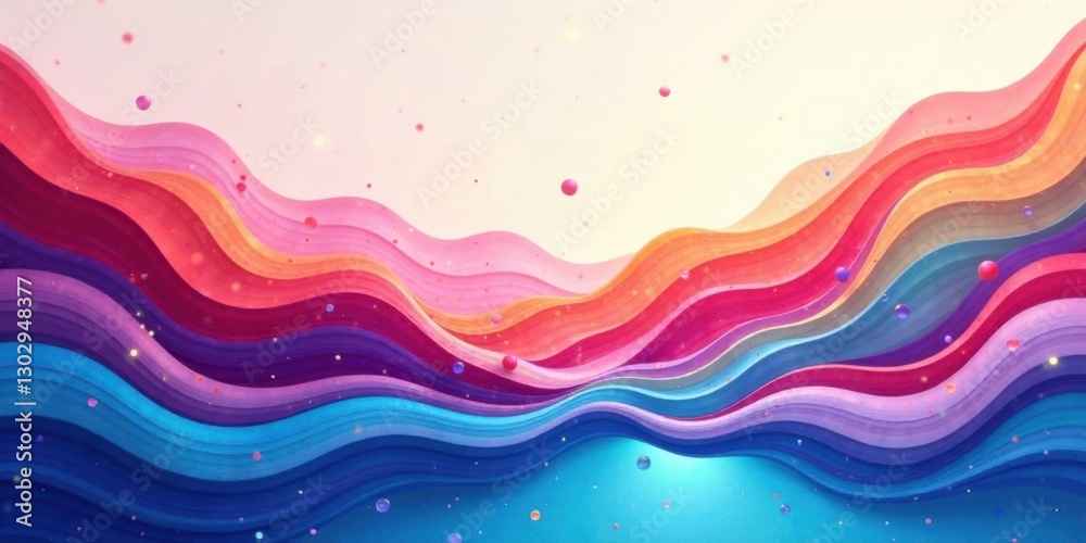 Poster abstract colorful wave pattern with floating spheres and shimmering particles