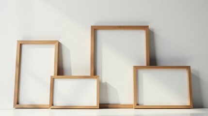 Simple wooden frames on white background, ideal for mockups and design presentations