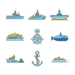 Marine vessel icon bundle- nautical ships and boat symbols illustration