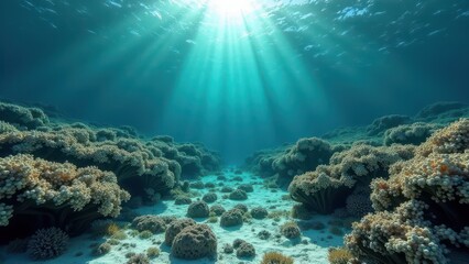 Underwater view of a coral reef suffering from bleaching due to climate change	
