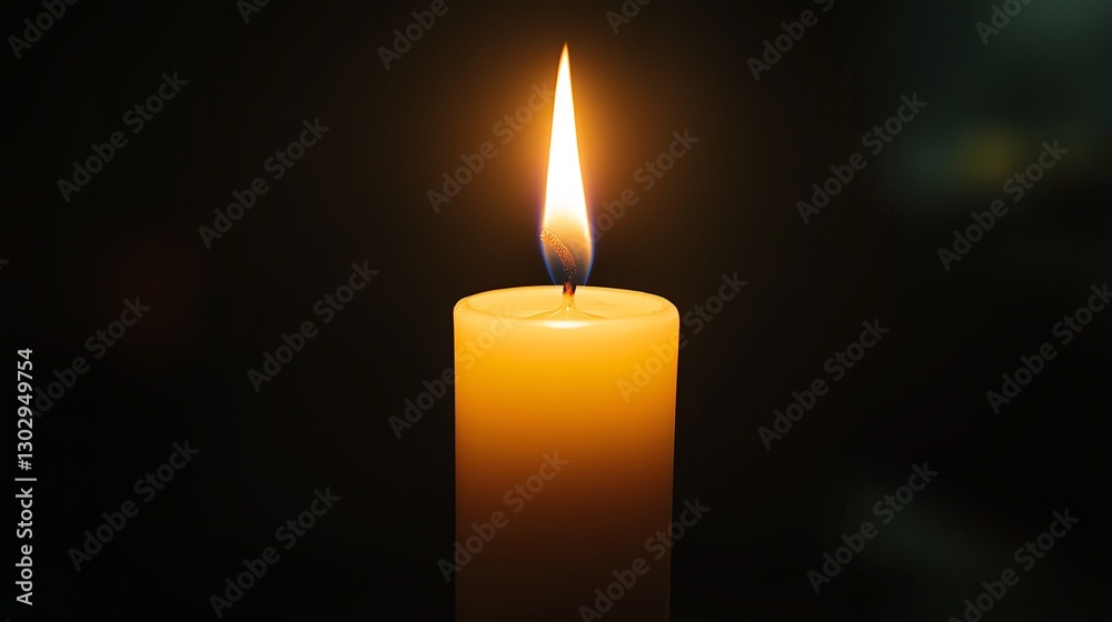Poster a single white candle with a soft flame in the center of the frame