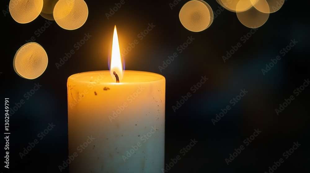 Aufkleber a single white candle with a soft flame in the center of the frame